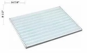 14 7/8" x 8 1/2" - 15# 2-Part Continuous Computer Paper (1,800 sheets/carton) No Vert. Perf, Carbon Interleaf - 1/2" Green Bar