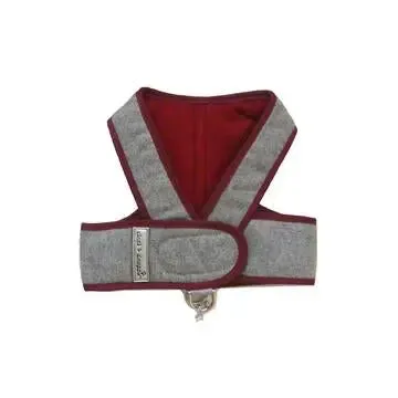2 PC Gray Flannel Harness and Leash Set. Navy or Burgundy 6 to 25 LBS