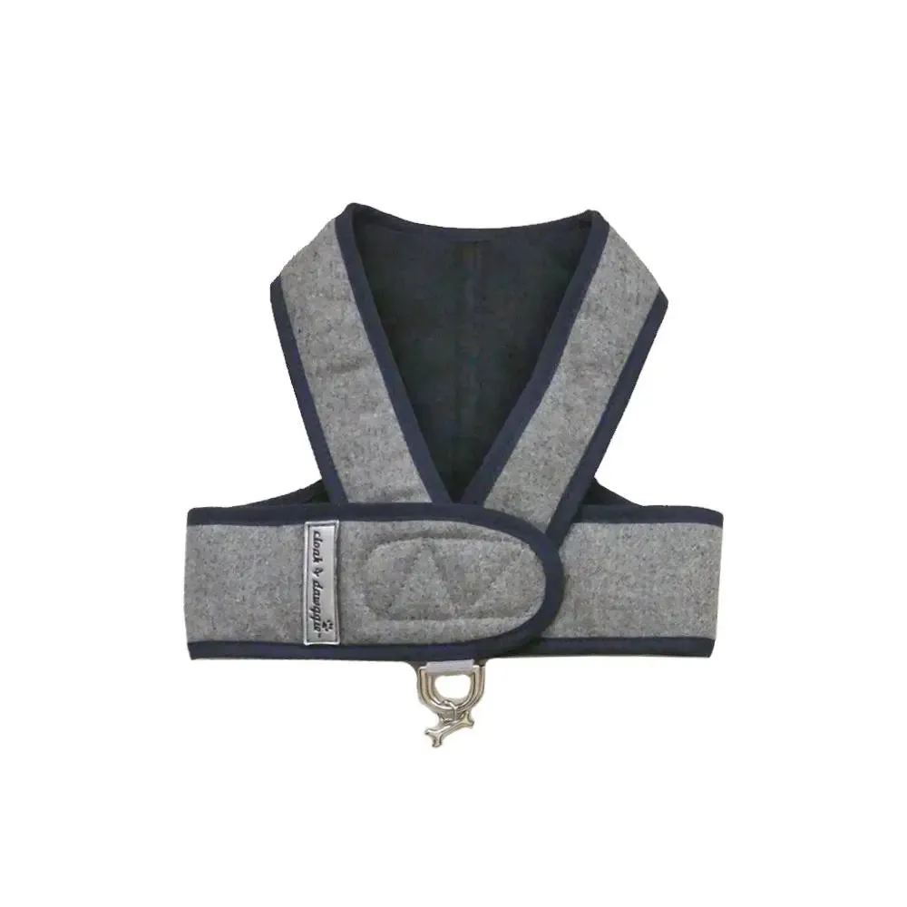 2 PC Gray Flannel Harness and Leash Set. Navy or Burgundy 6 to 25 LBS