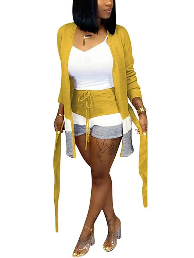 2 Piece Cashmere Long Sleeve Cardigan Skinny Shorts