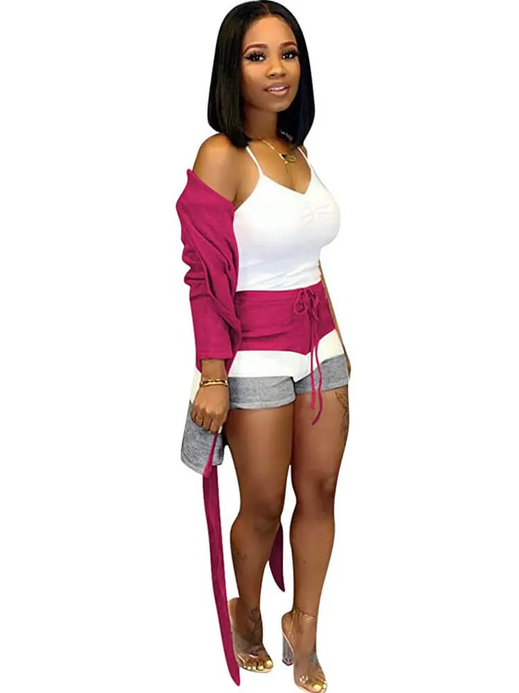 2 Piece Cashmere Long Sleeve Cardigan Skinny Shorts