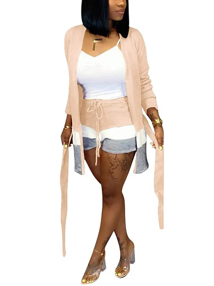 2 Piece Cashmere Long Sleeve Cardigan Skinny Shorts