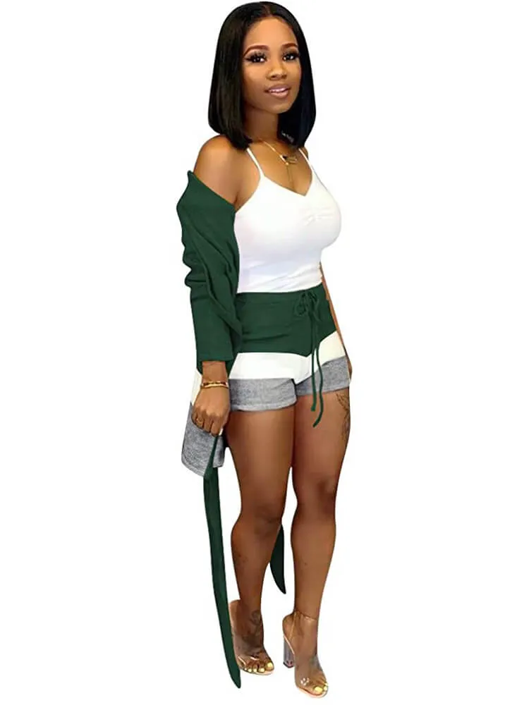 2 Piece Cashmere Long Sleeve Cardigan Skinny Shorts
