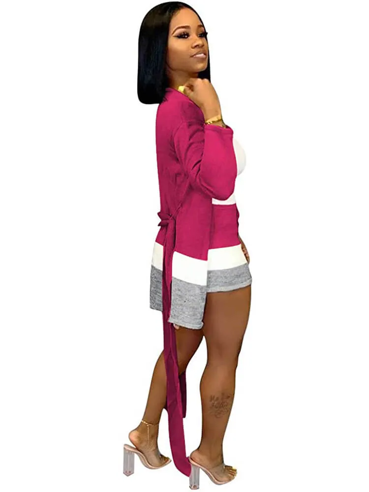 2 Piece Cashmere Long Sleeve Cardigan Skinny Shorts