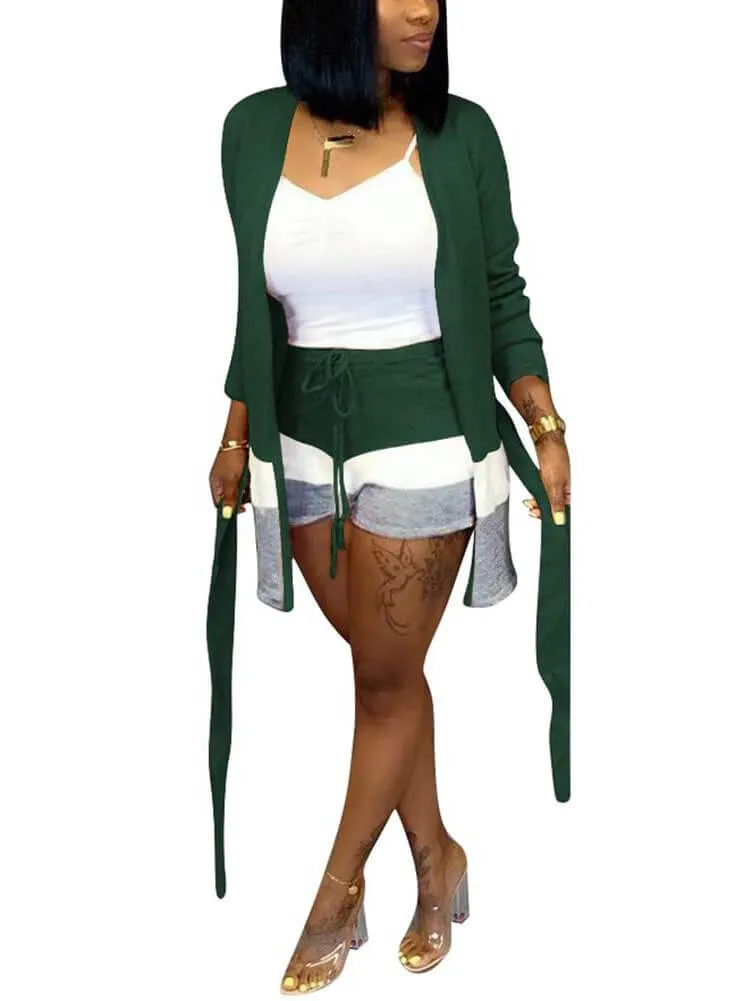 2 Piece Cashmere Long Sleeve Cardigan Skinny Shorts