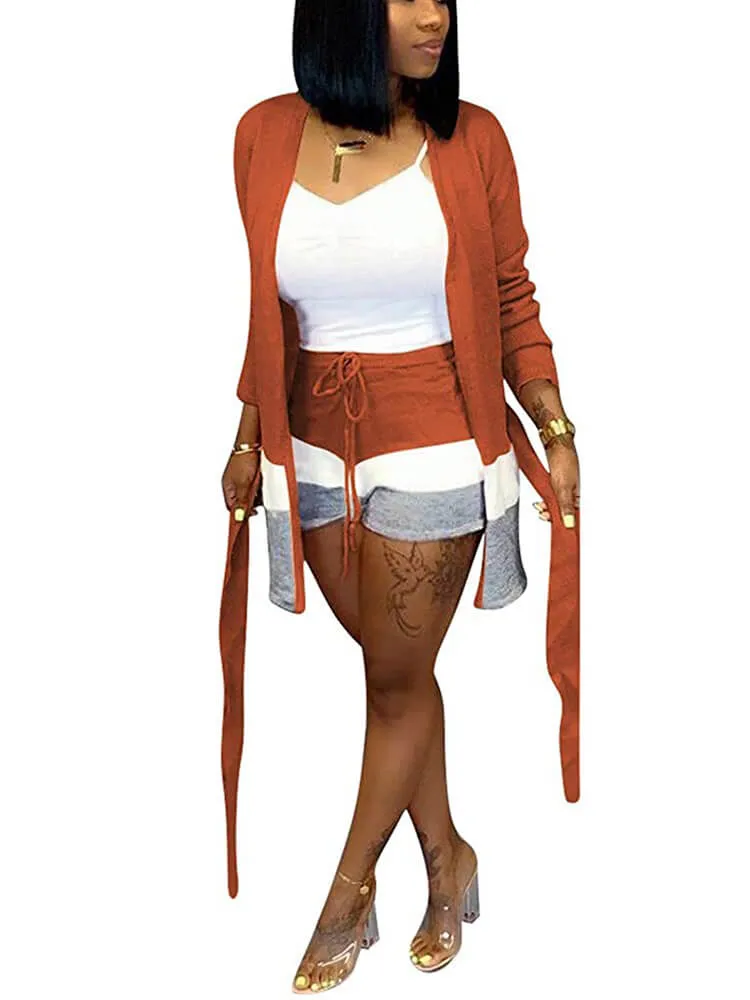 2 Piece Cashmere Long Sleeve Cardigan Skinny Shorts