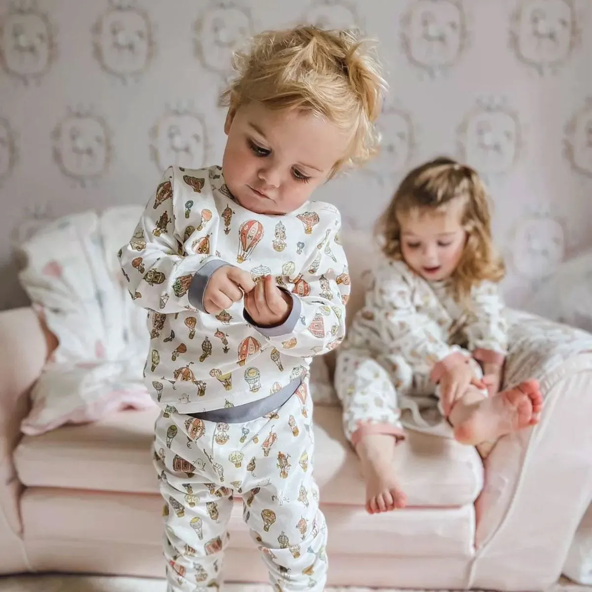 2-Piece Hot Air Balloon Pajama Set with Blue