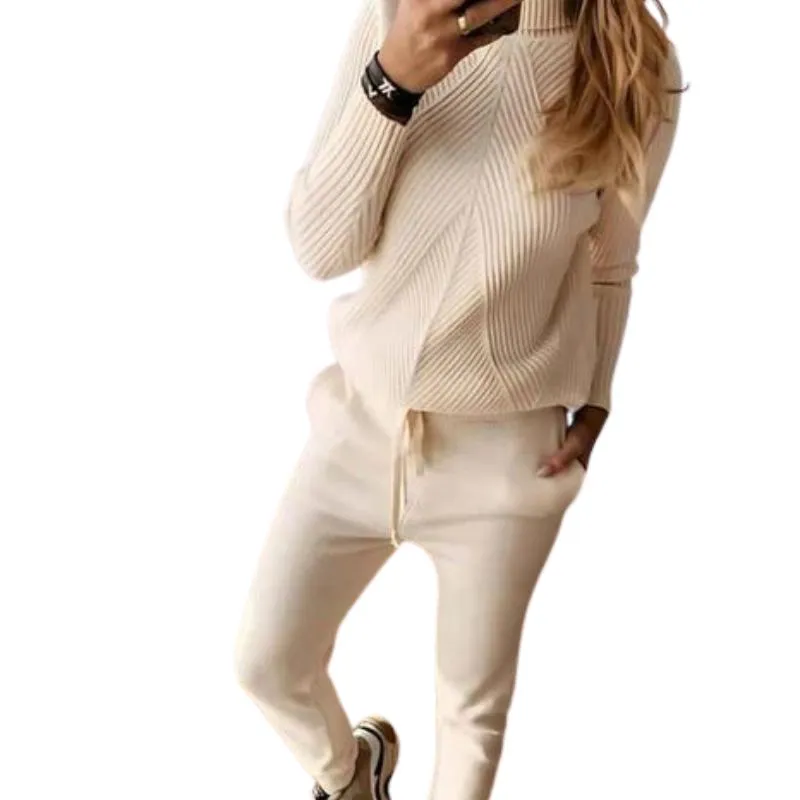 2-piece Knitted Jogger Pant Sweater Set Women