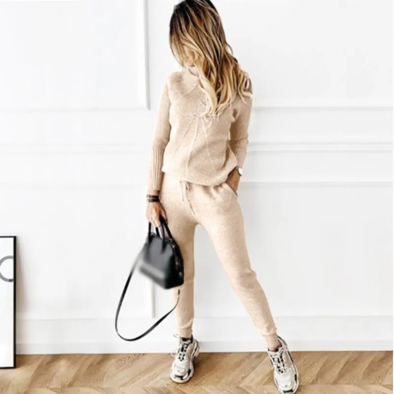 2-piece Knitted Jogger Pant Sweater Set Women