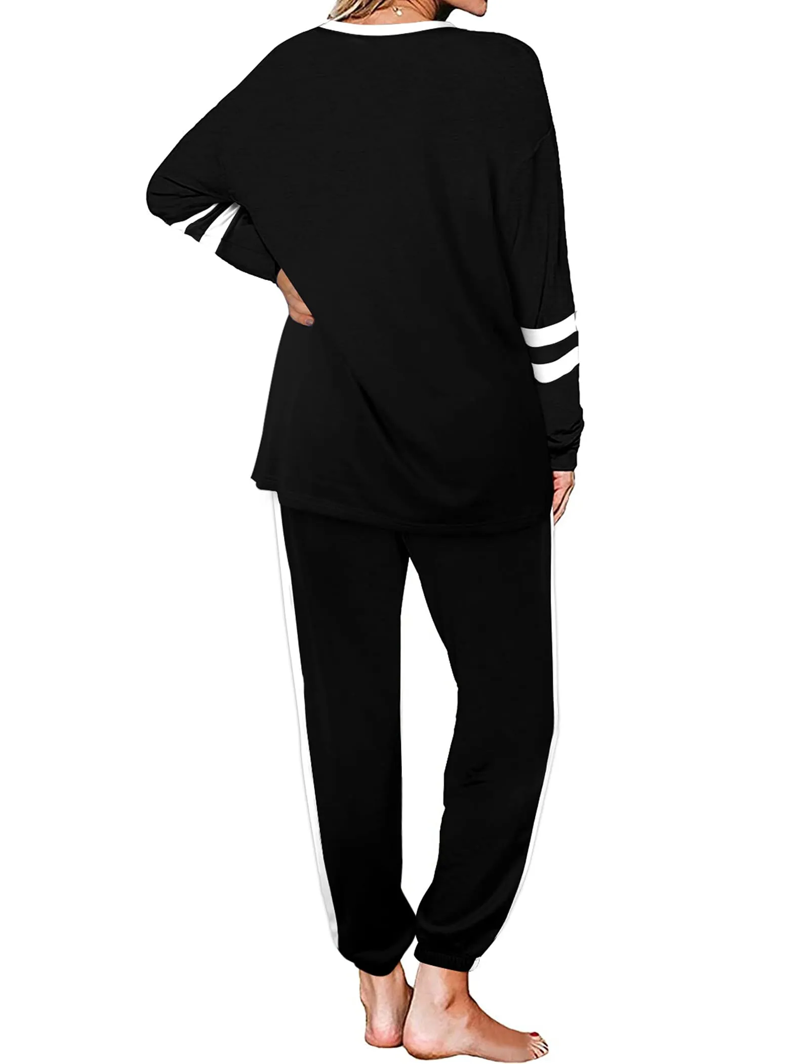 Aloodor Travel Outfits for Women Two Piece Outfits Sweatsuits Sets Loose Fitting Drawstring Sweatpants Vacation Black M