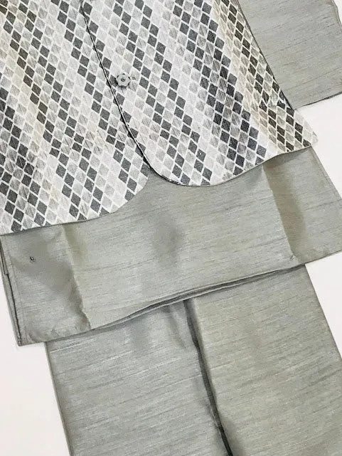 Appealing Grey Colored Silk Cotton Kurta Jacket With Pajama Pant Sets For Boys