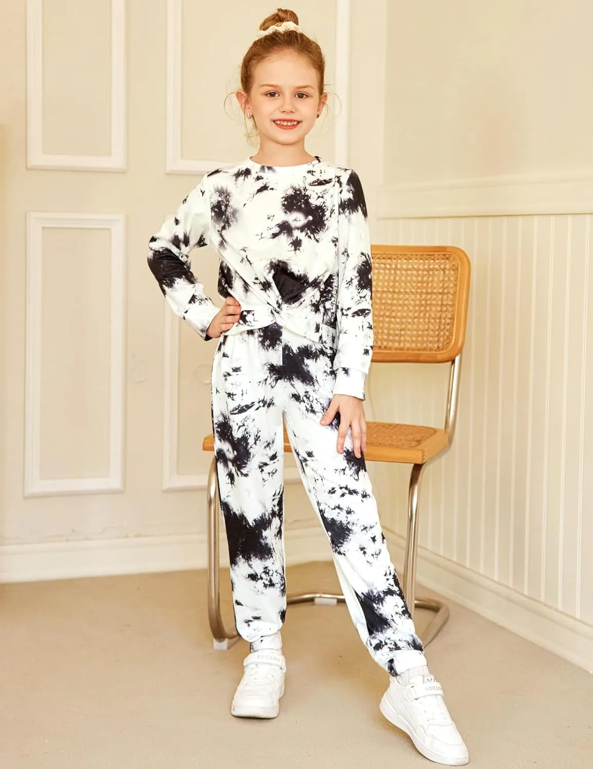 Arshiner Girls 2 Piece Outfits Fashion Twist Front Tracksuit Jogger set