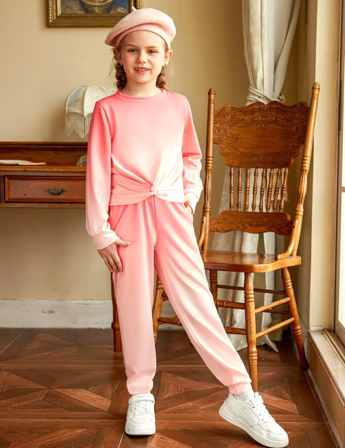 Arshiner Girls 2 Piece Outfits Fashion Twist Front Tracksuit Jogger set