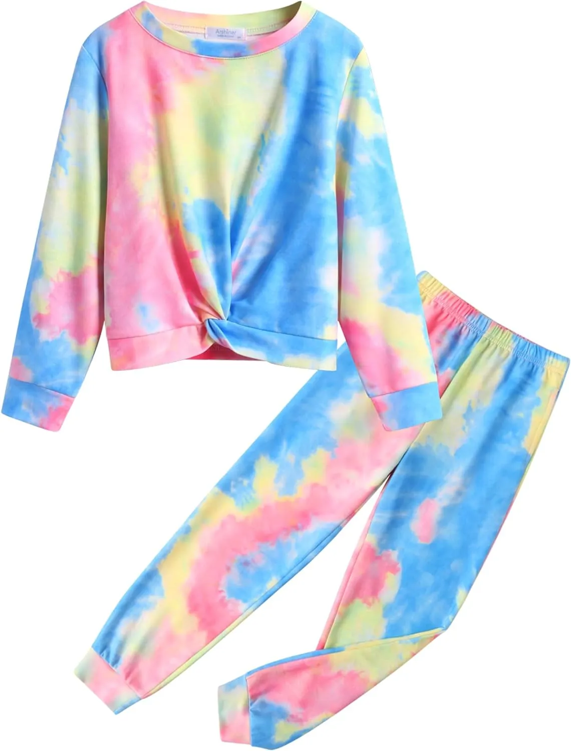Arshiner Girls 2 Piece Outfits Fashion Twist Front Tracksuit Jogger set