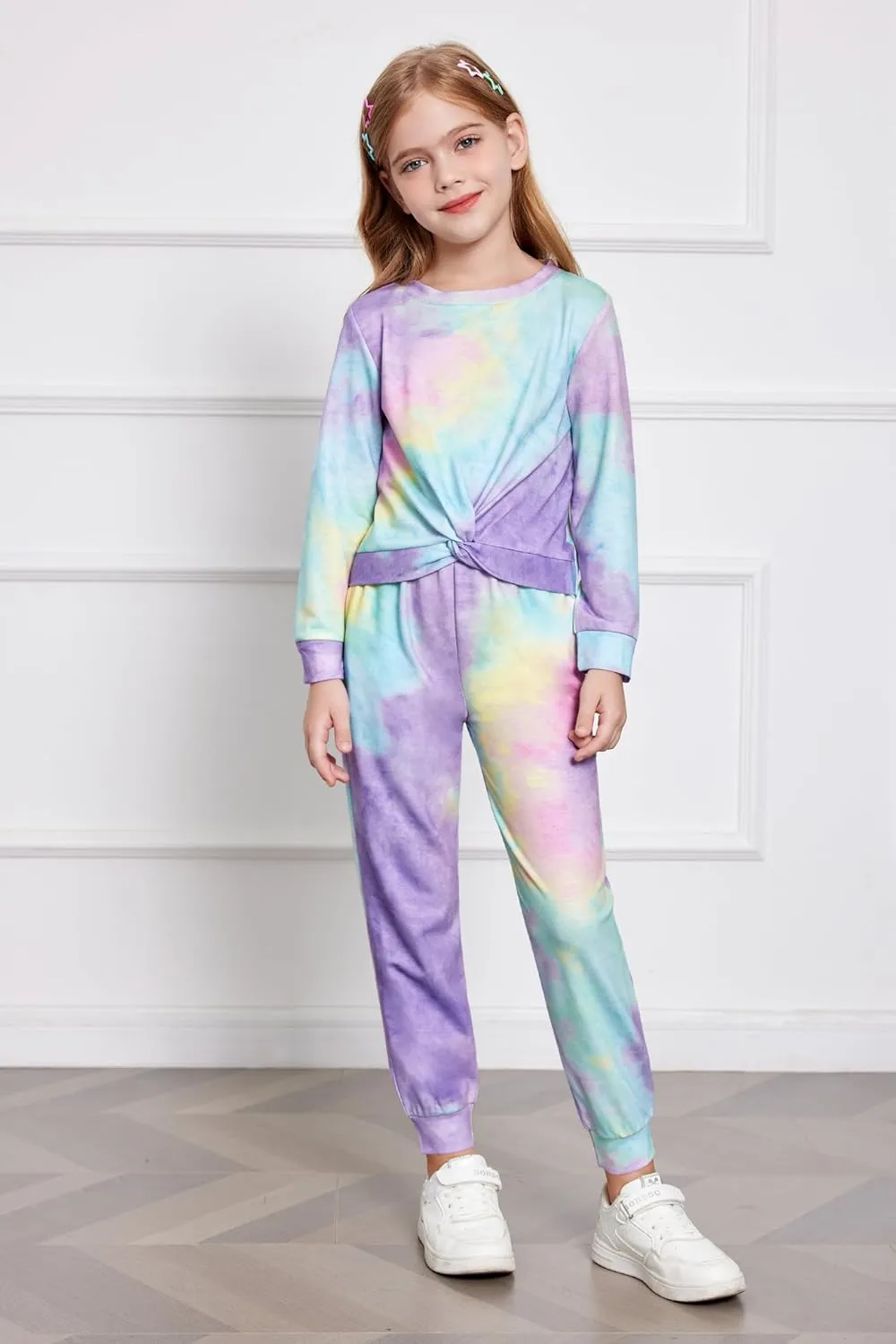 Arshiner Girls 2 Piece Outfits Fashion Twist Front Tracksuit Jogger set