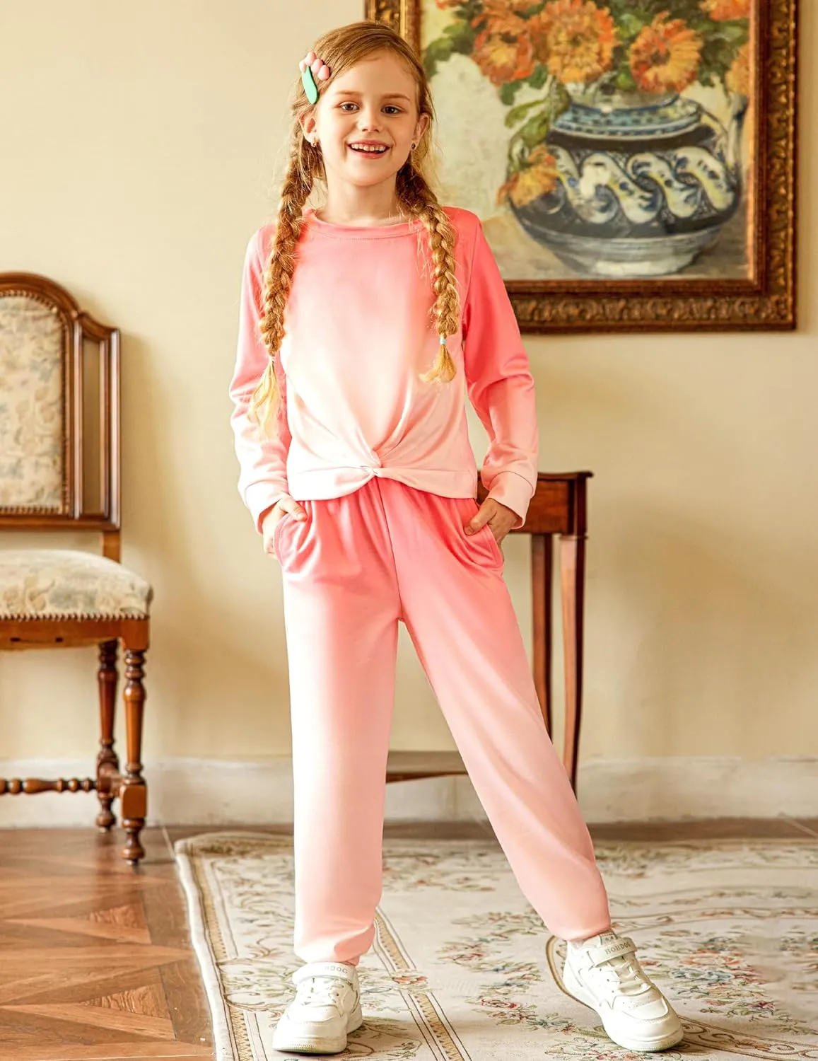 Arshiner Girls 2 Piece Outfits Fashion Twist Front Tracksuit Jogger set