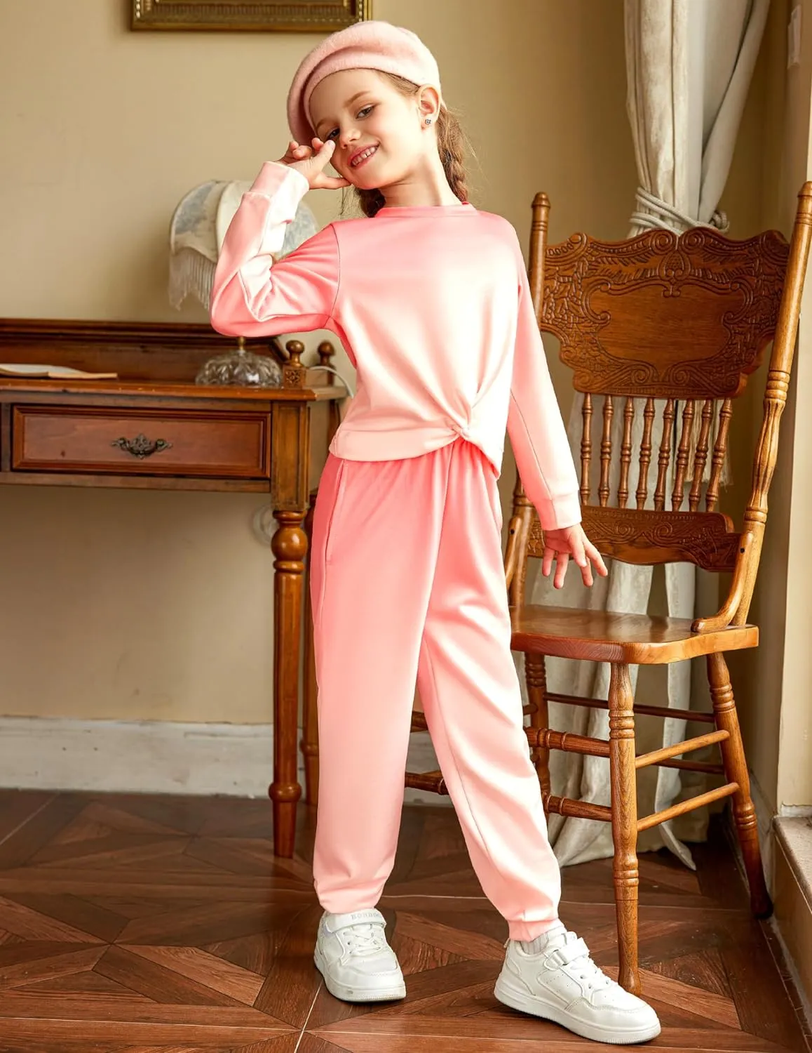 Arshiner Girls 2 Piece Outfits Fashion Twist Front Tracksuit Jogger set