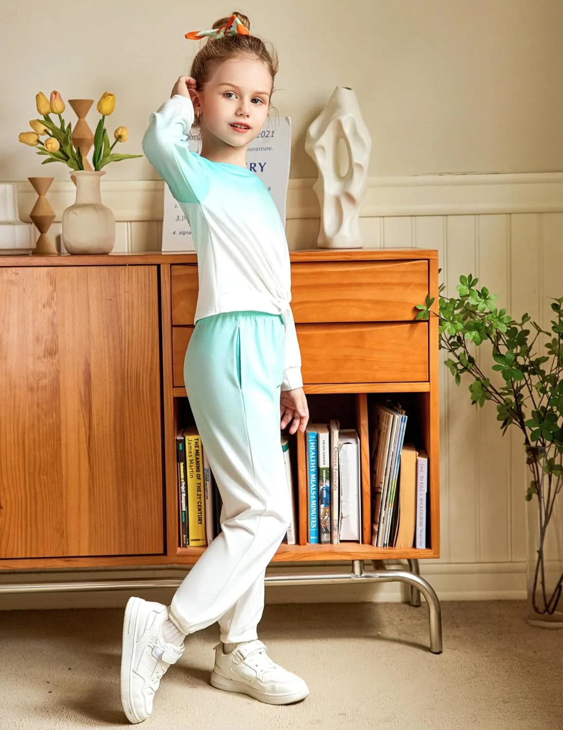 Arshiner Girls 2 Piece Outfits Fashion Twist Front Tracksuit Jogger set