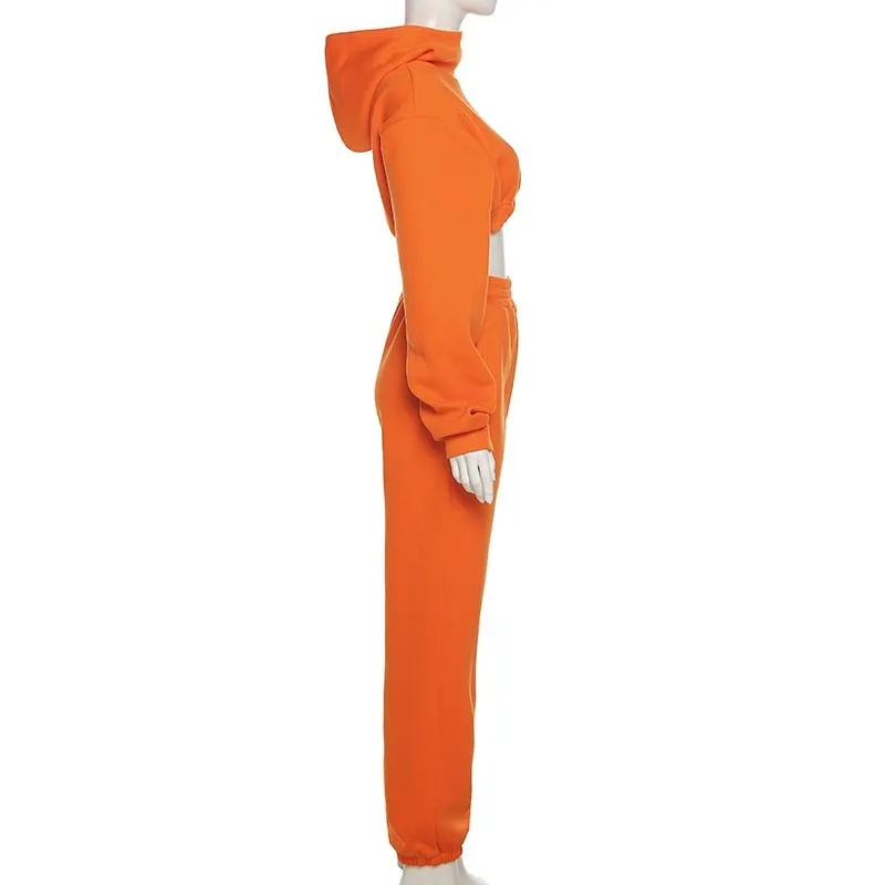 Autumn Winter Chic Casual Solid Tracksuit Long Sleeve Outfit Hoodies Trouser Sport Sweatsuits 2 Piece Pant Set