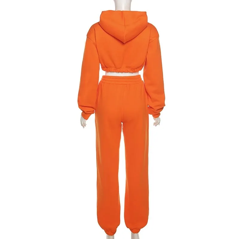 Autumn Winter Chic Casual Solid Tracksuit Long Sleeve Outfit Hoodies Trouser Sport Sweatsuits 2 Piece Pant Set