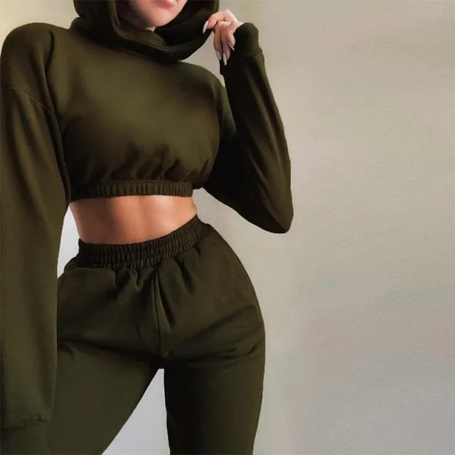 Autumn Winter Chic Casual Solid Tracksuit Long Sleeve Outfit Hoodies Trouser Sport Sweatsuits 2 Piece Pant Set