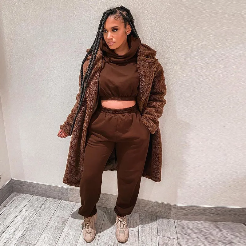 Autumn Winter Chic Casual Solid Tracksuit Long Sleeve Outfit Hoodies Trouser Sport Sweatsuits 2 Piece Pant Set