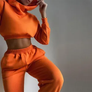 Autumn Winter Chic Casual Solid Tracksuit Long Sleeve Outfit Hoodies Trouser Sport Sweatsuits 2 Piece Pant Set