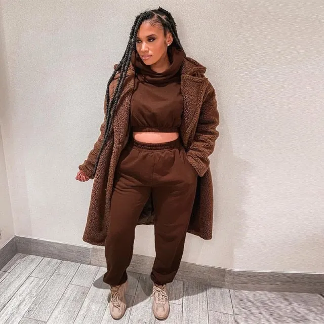 Autumn Winter Chic Casual Solid Tracksuit Long Sleeve Outfit Hoodies Trouser Sport Sweatsuits 2 Piece Pant Set