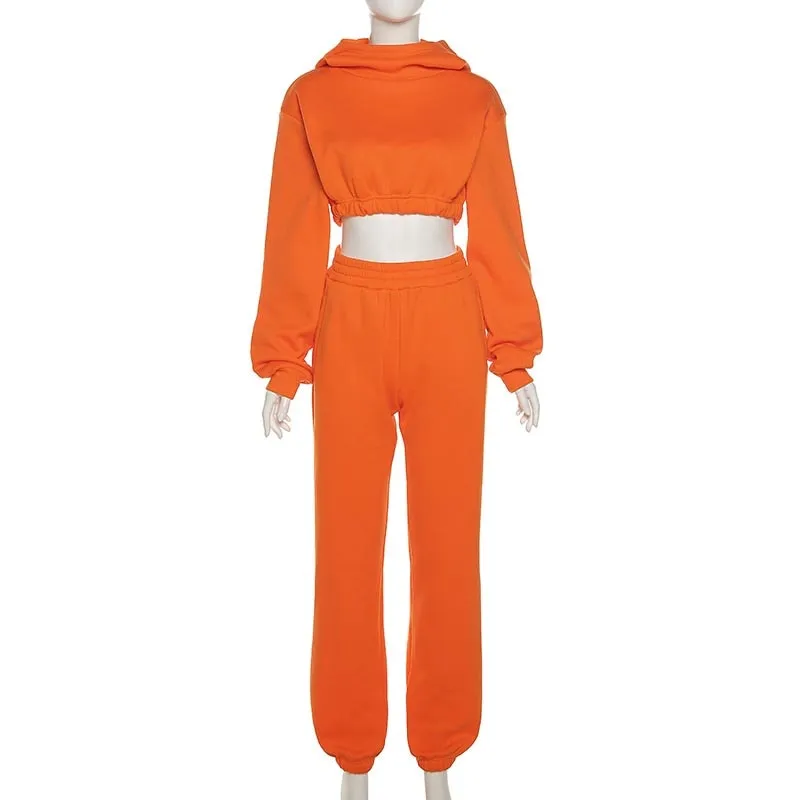 Autumn Winter Chic Casual Solid Tracksuit Long Sleeve Outfit Hoodies Trouser Sport Sweatsuits 2 Piece Pant Set