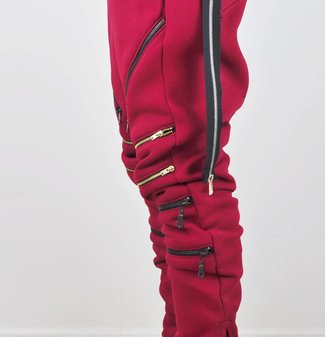 Biker Drop Crotch Side Pocket False Zip Open Knee Side Cotton Jogger Harem Pants