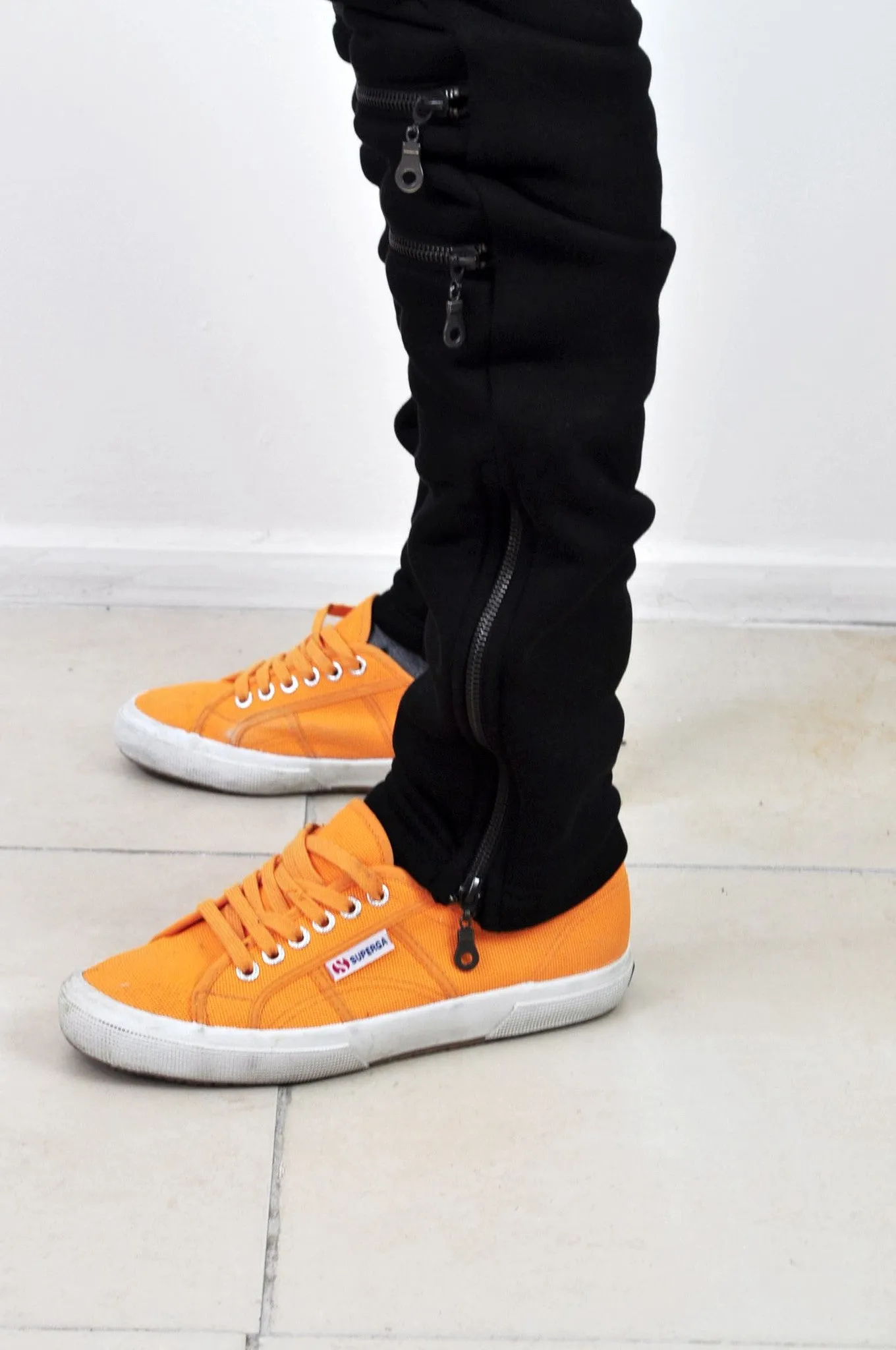 Biker Drop Crotch Side Pocket False Zip Open Knee Side Cotton Jogger Harem Pants