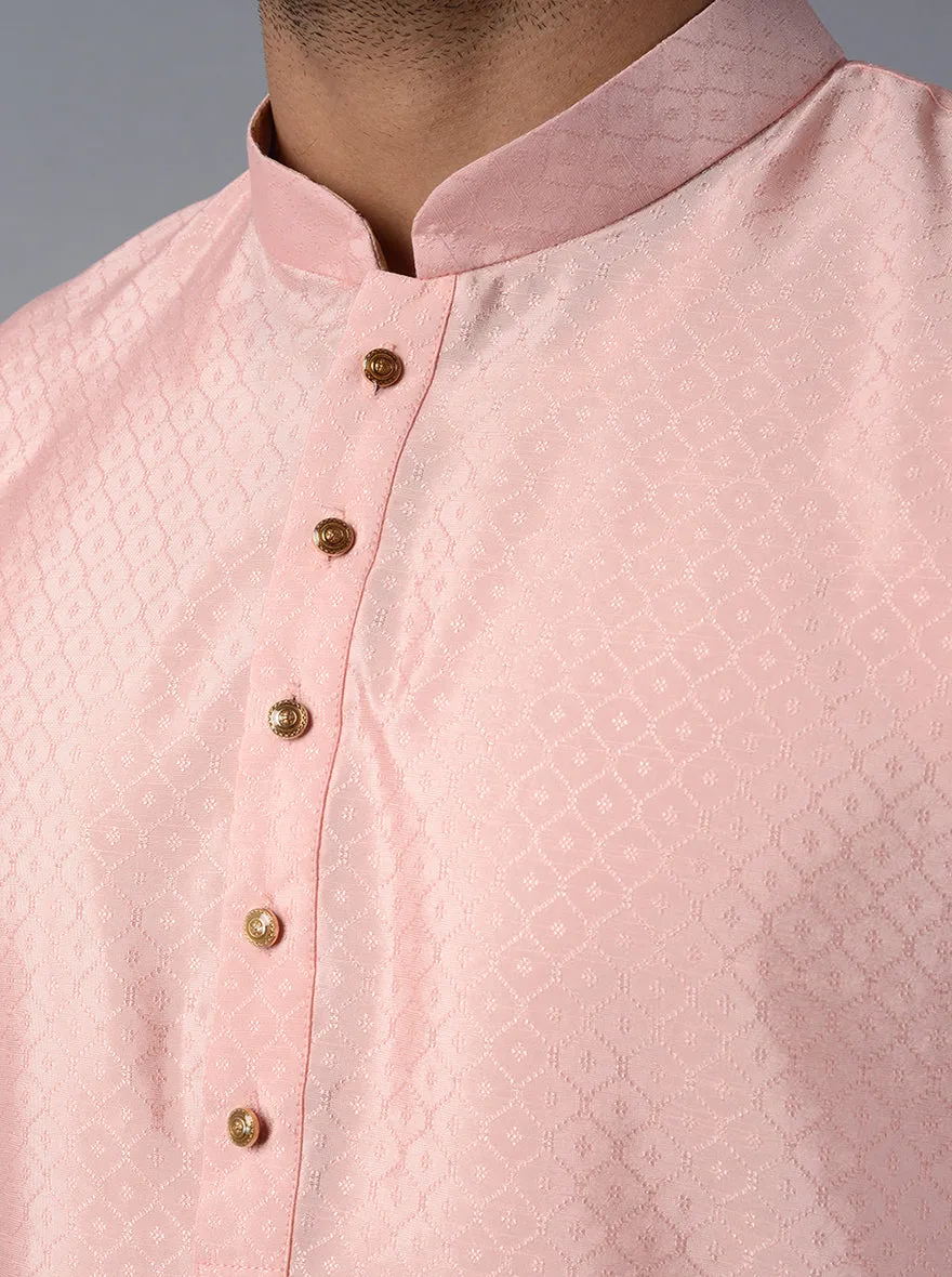 Blush Pink Self Design Regular Fit Kurta Set | Azania