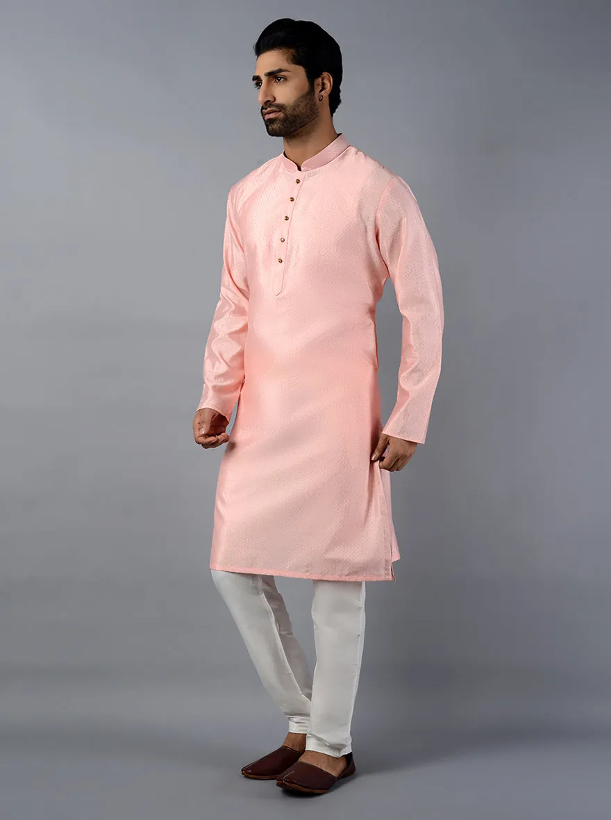 Blush Pink Self Design Regular Fit Kurta Set | Azania