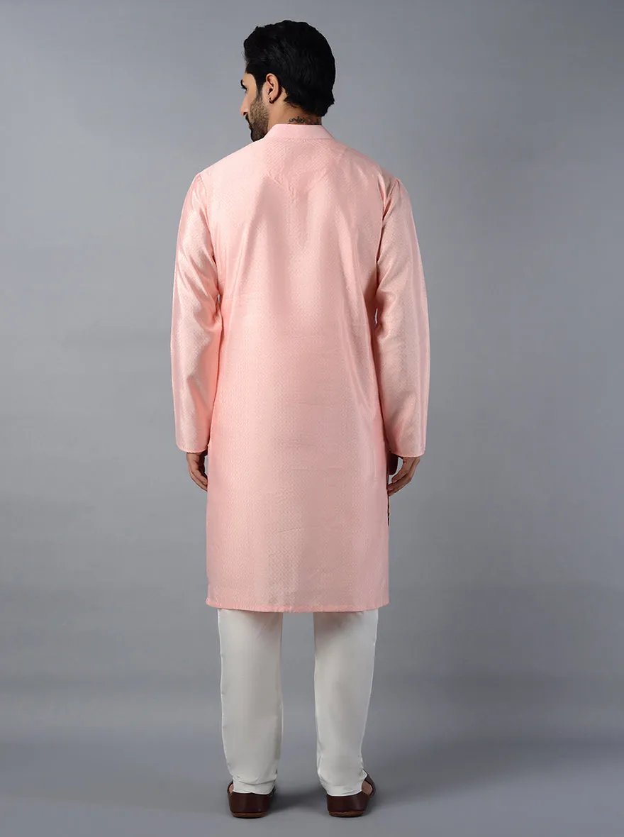 Blush Pink Self Design Regular Fit Kurta Set | Azania