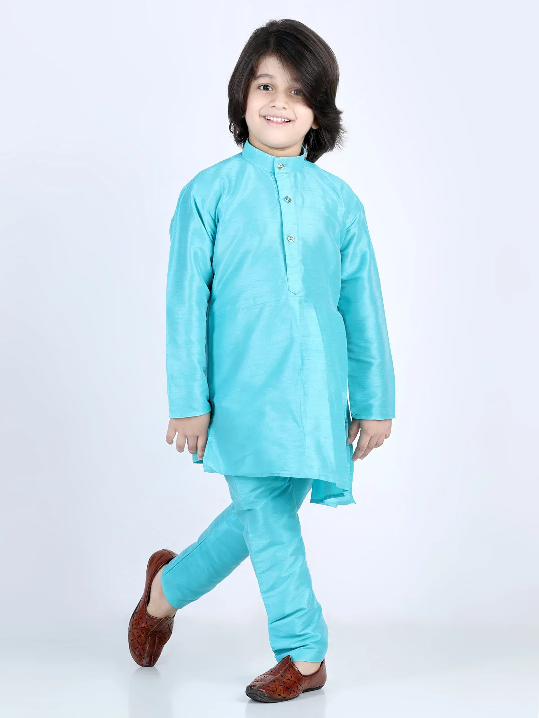 Boy's Blue Cotton Kurta Sets - Bownbee