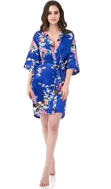 Bride or Bridesmaid Wedding Flowery Bridal Bath Robe- Dressing Kimono - Great Gift