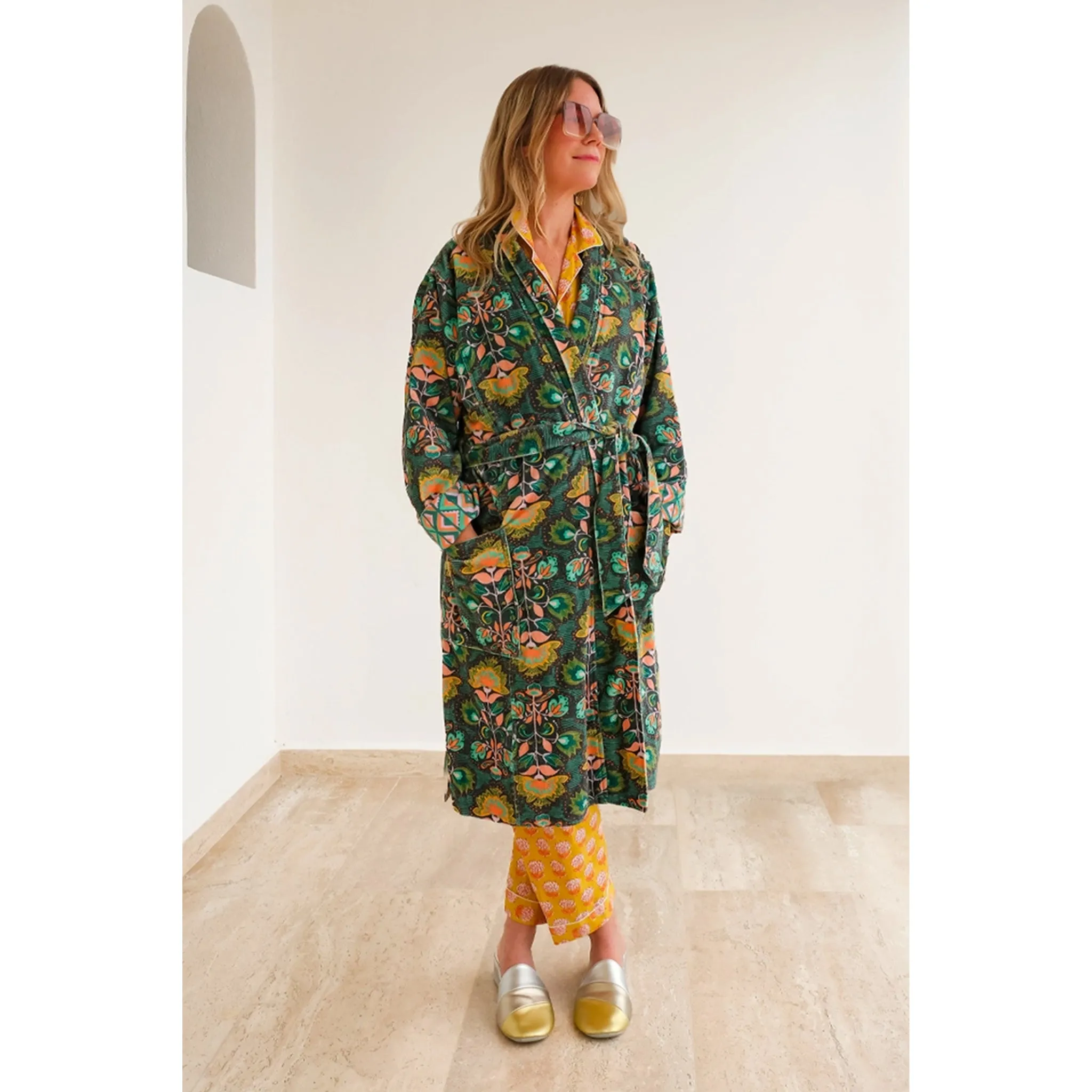 Cotton Velvet Robe in Ingrid Print