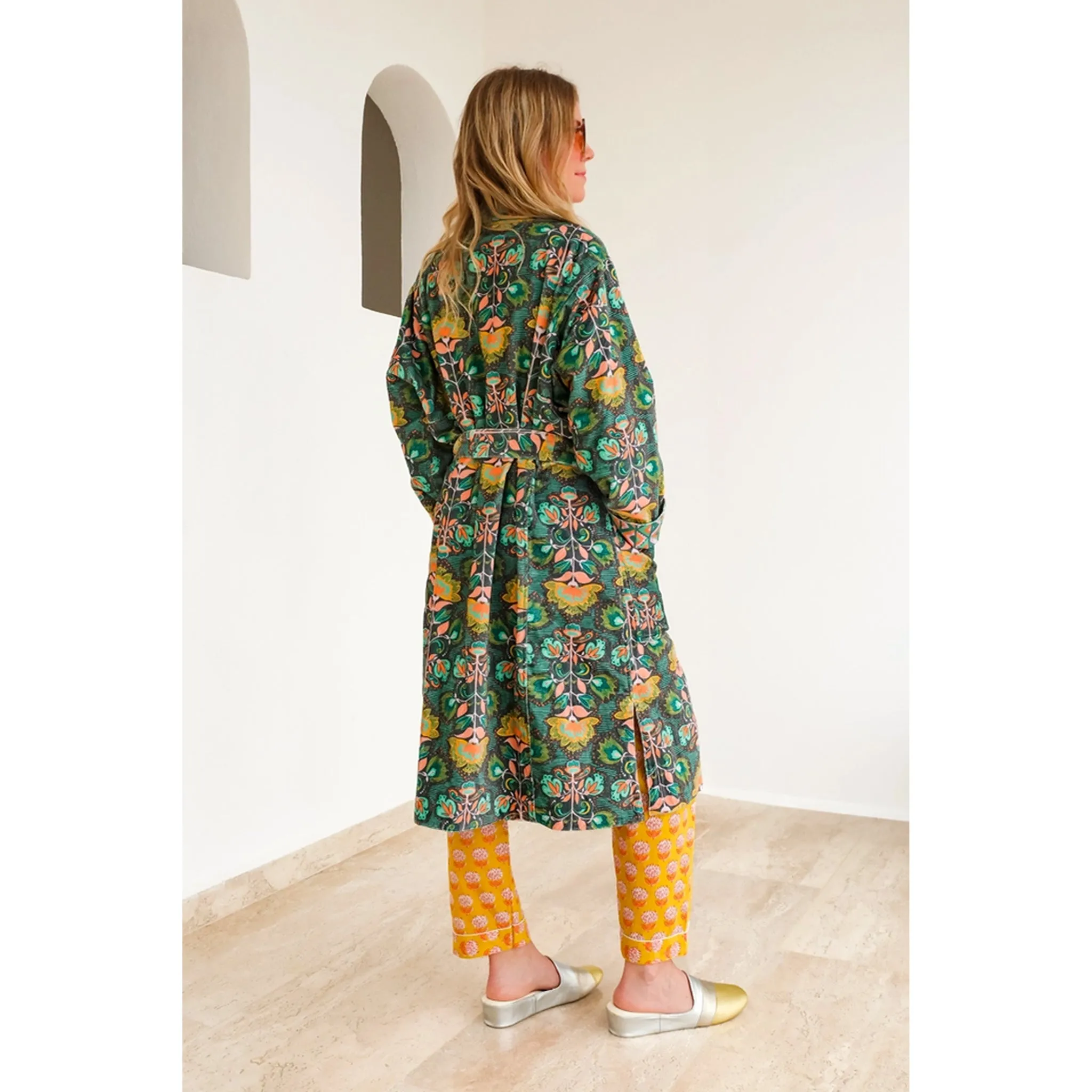 Cotton Velvet Robe in Ingrid Print