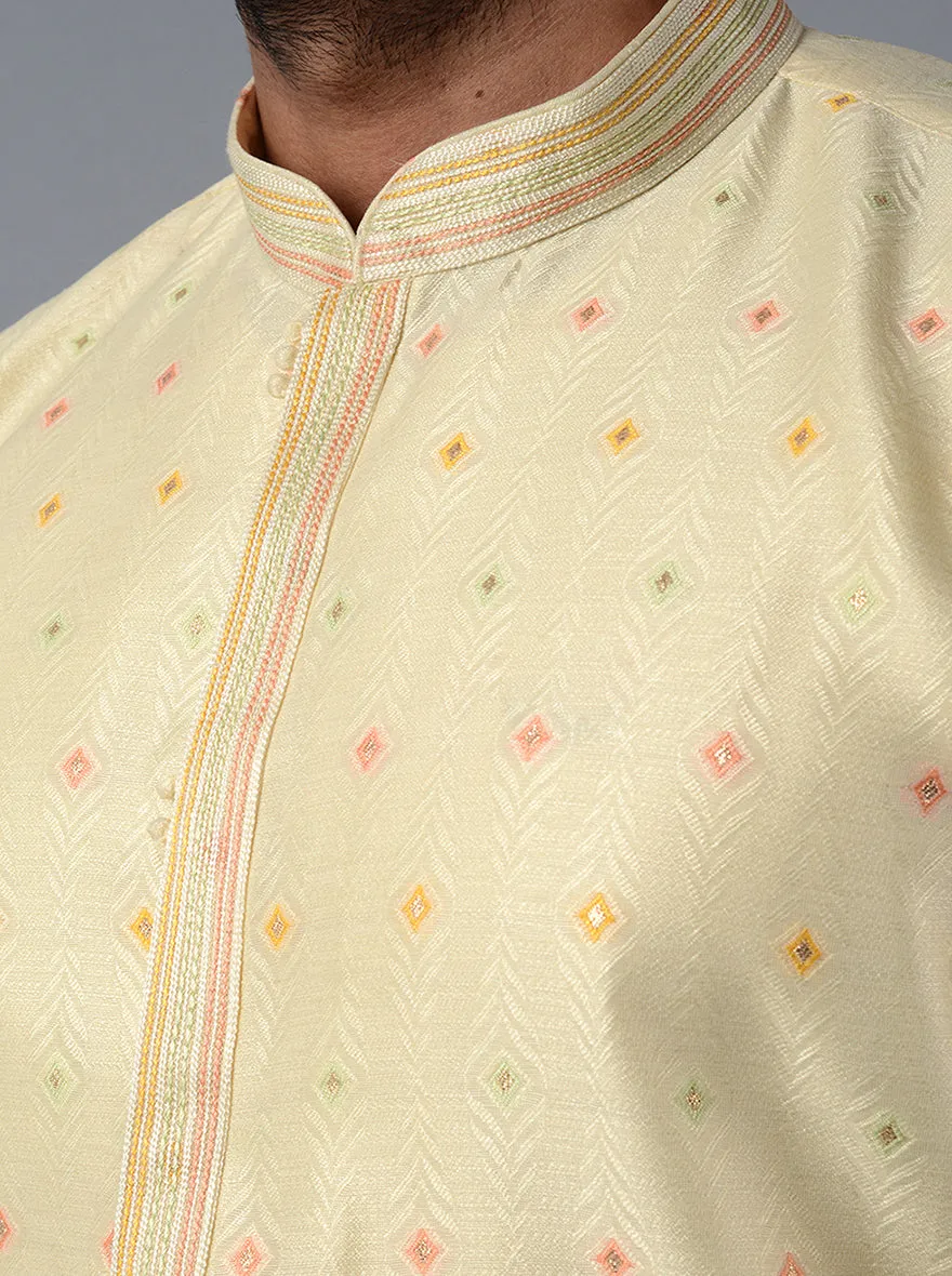 Cream Self Design Regular Fit Kurta Set | TULA