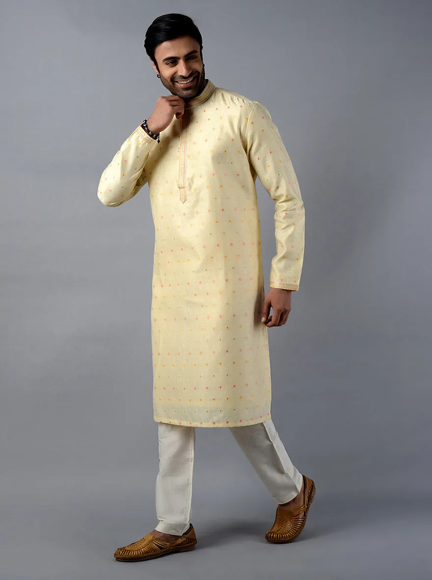 Cream Self Design Regular Fit Kurta Set | TULA