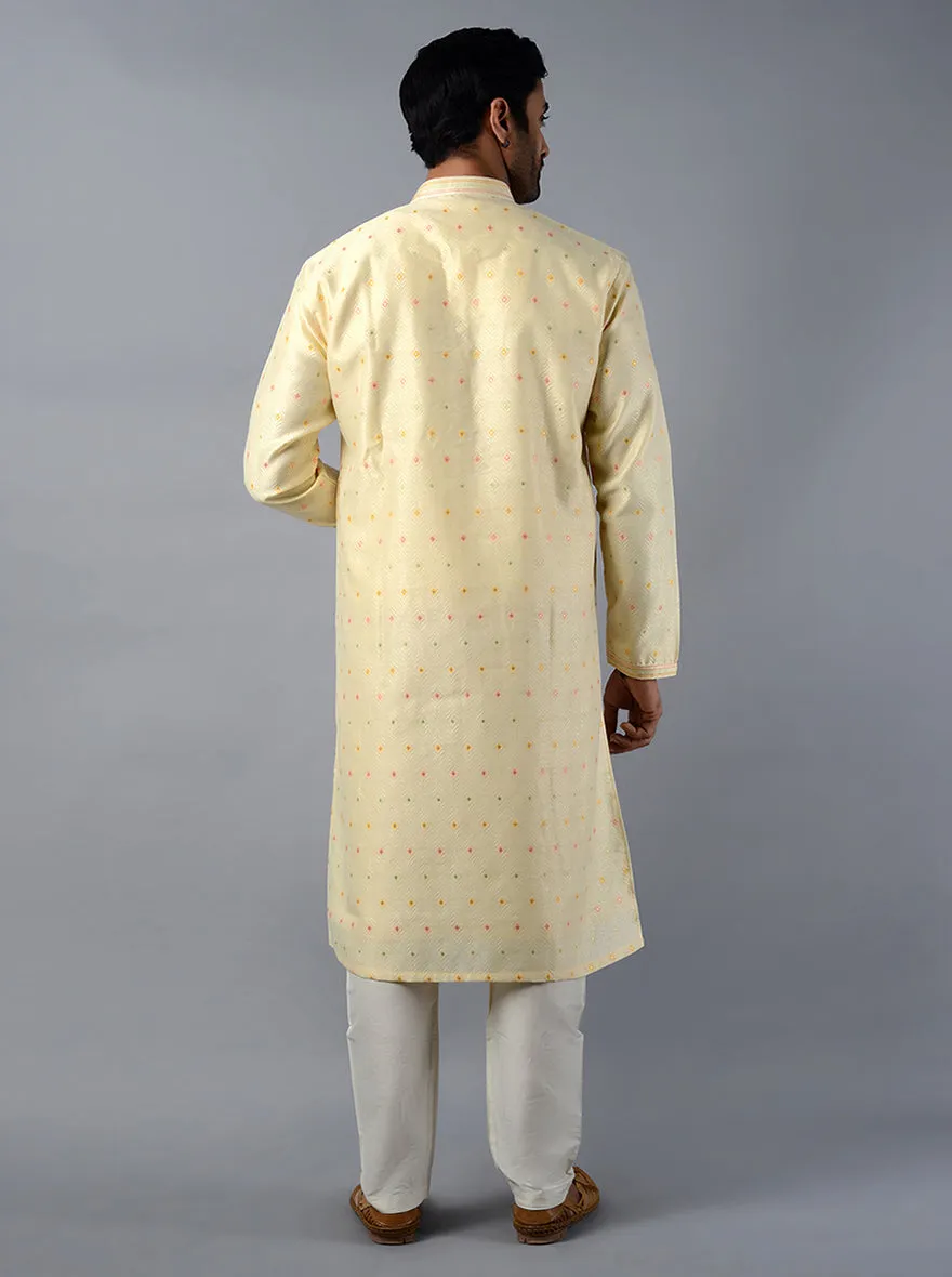 Cream Self Design Regular Fit Kurta Set | TULA