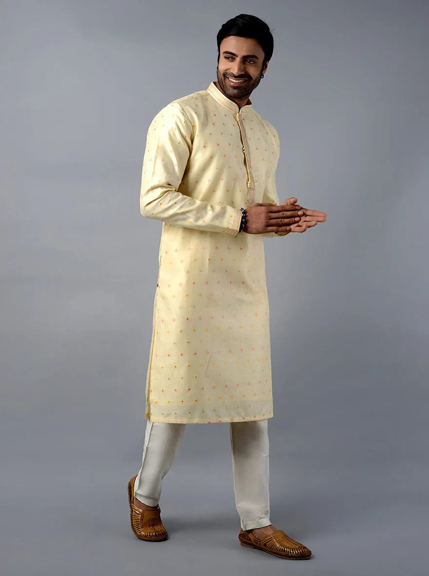 Cream Self Design Regular Fit Kurta Set | TULA