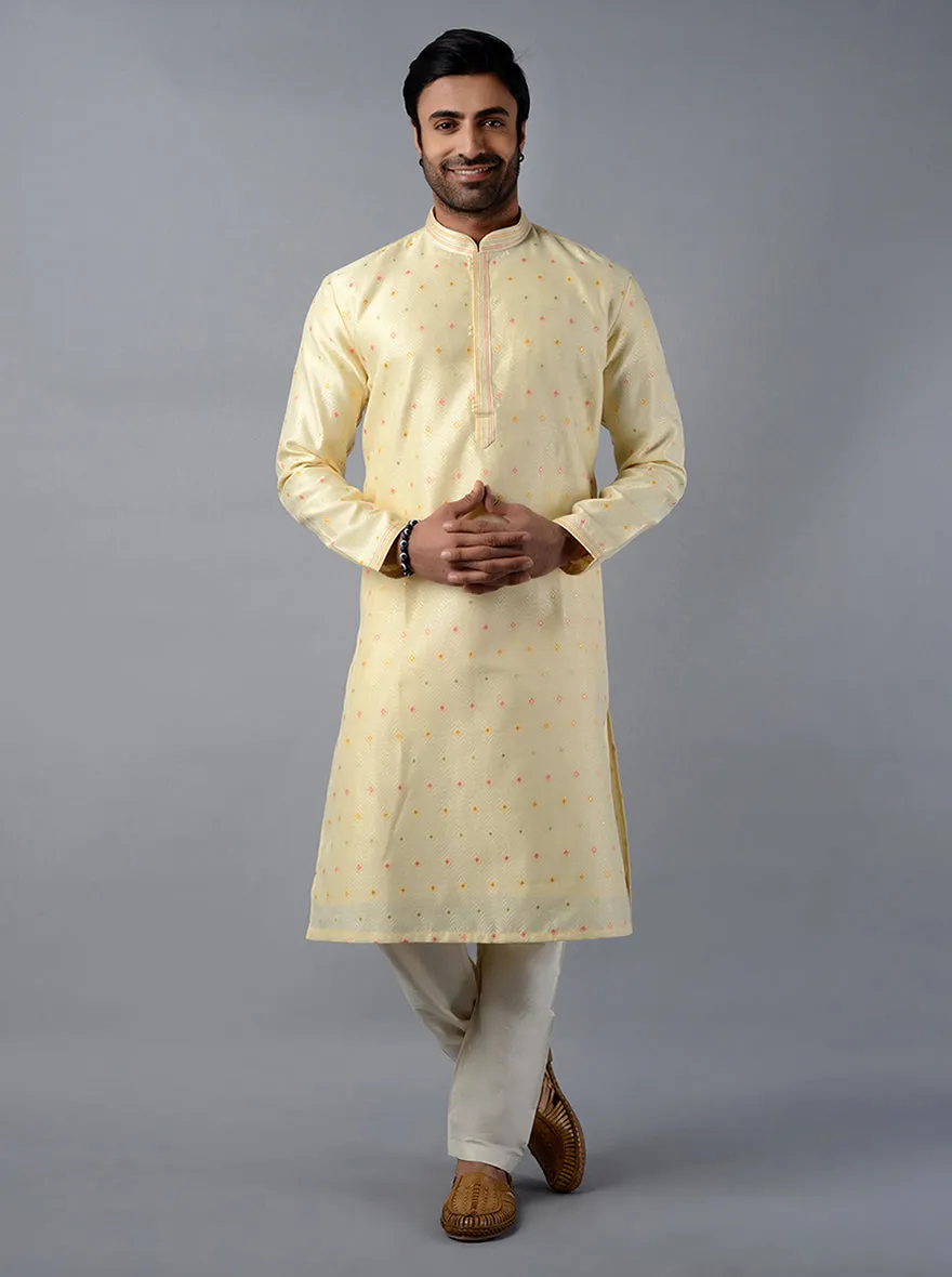 Cream Self Design Regular Fit Kurta Set | TULA