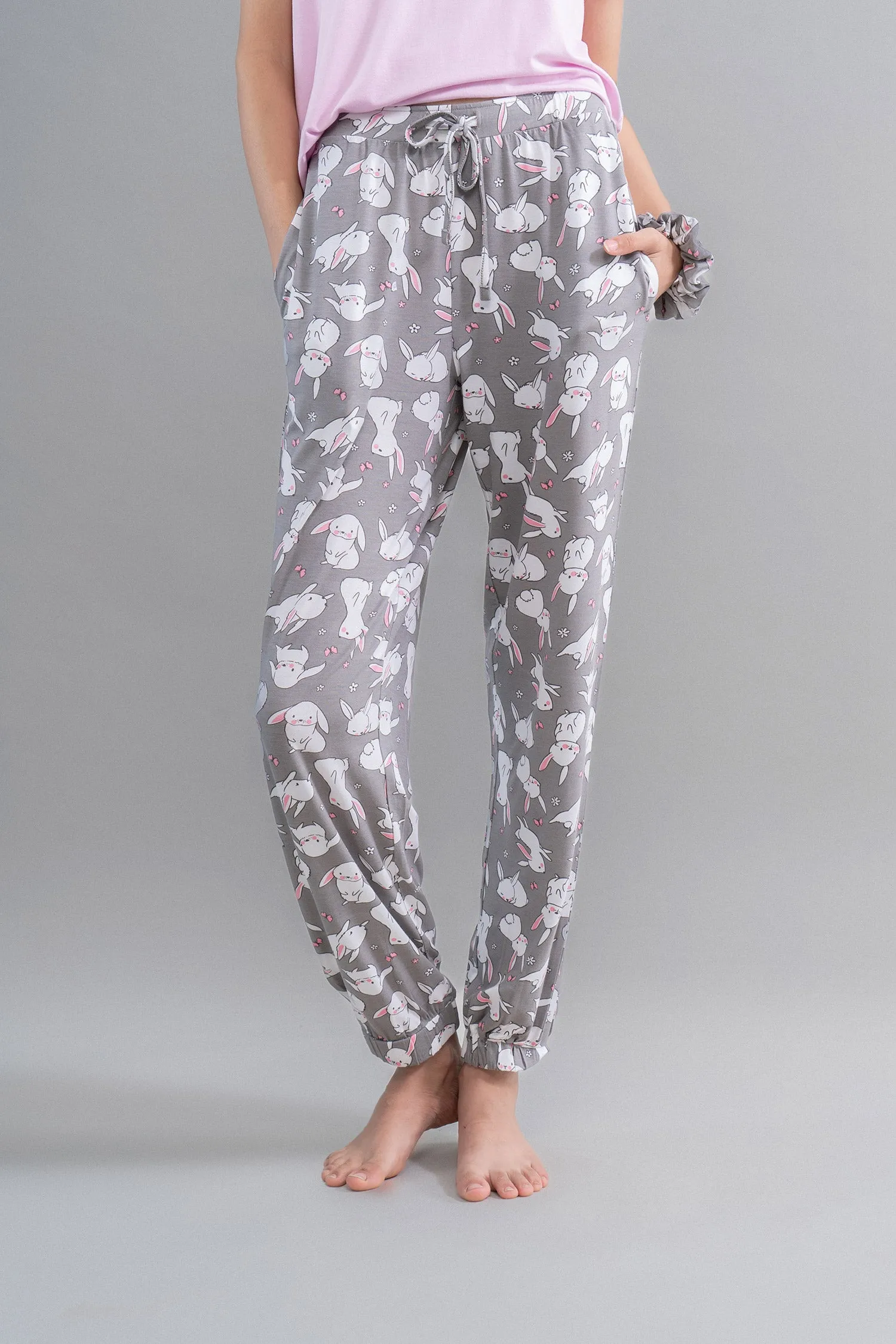 Cuddly Bunnies Grey Cuffed Bottom Pajama Set