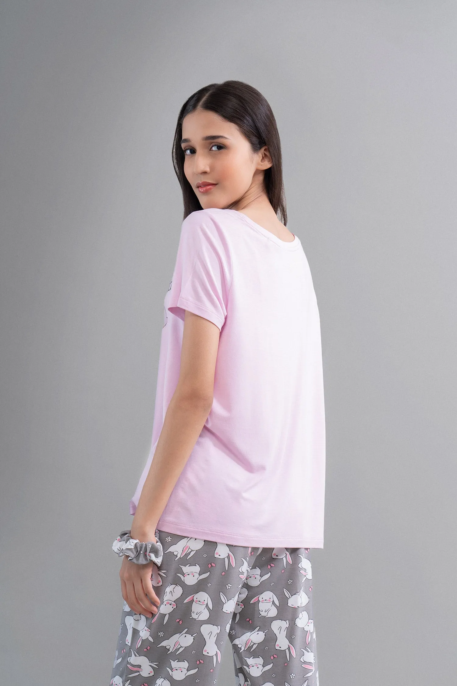 Cuddly Bunnies Grey Cuffed Bottom Pajama Set