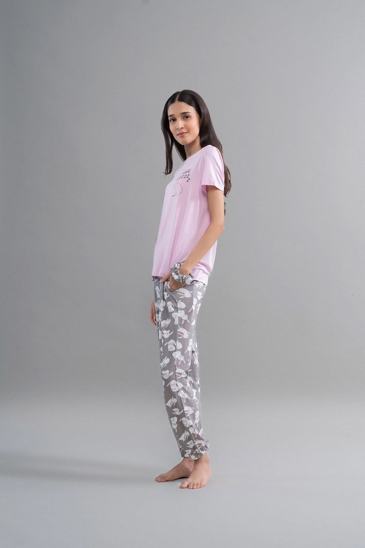 Cuddly Bunnies Grey Cuffed Bottom Pajama Set