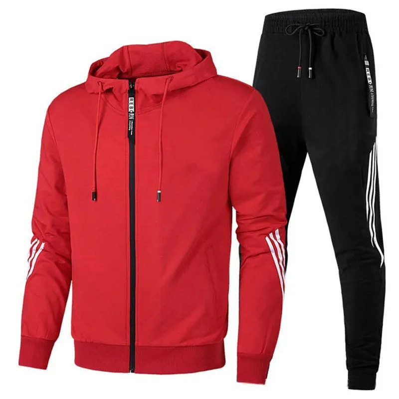Custom Logo Zipper Blank  Striped Men's Sport SweatSuits Casual