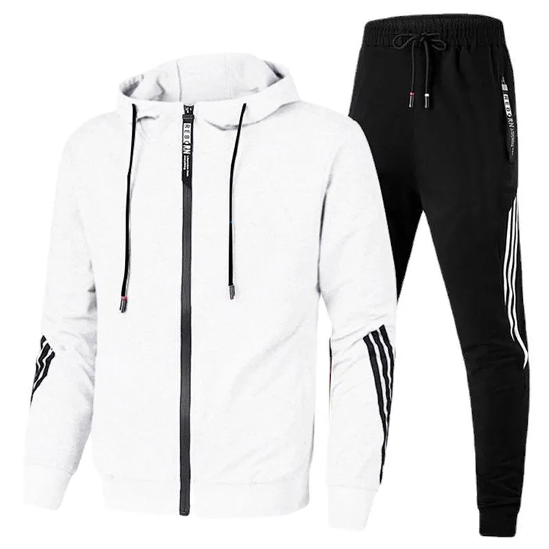 Custom Logo Zipper Blank  Striped Men's Sport SweatSuits Casual