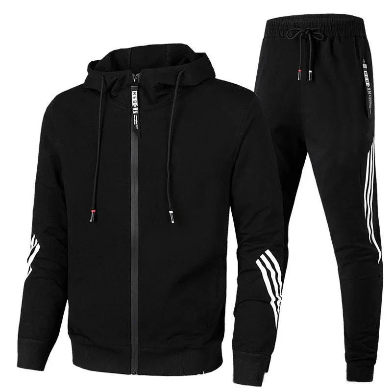 Custom Logo Zipper Blank  Striped Men's Sport SweatSuits Casual