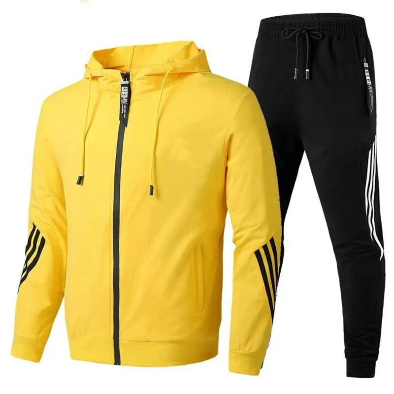 Custom Logo Zipper Blank  Striped Men's Sport SweatSuits Casual